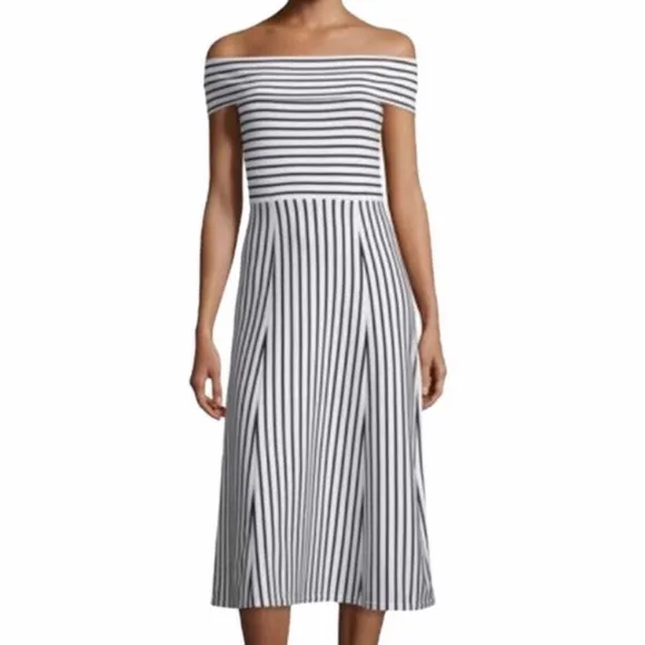 10 Crosby Derek Lam Striped Off Shoulder MIDI Dress