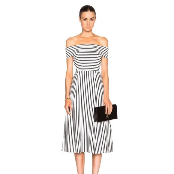 10 Crosby Derek Lam Striped Off Shoulder MIDI Dress