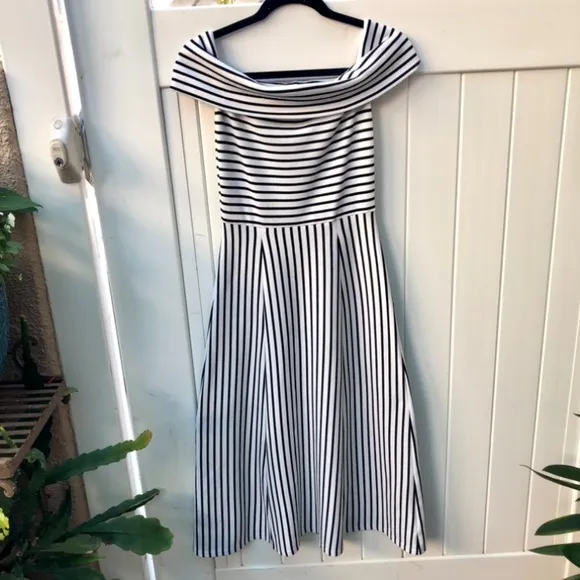 10 Crosby Derek Lam Striped Off Shoulder MIDI Dress