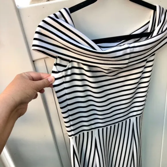 10 Crosby Derek Lam Striped Off Shoulder MIDI Dress