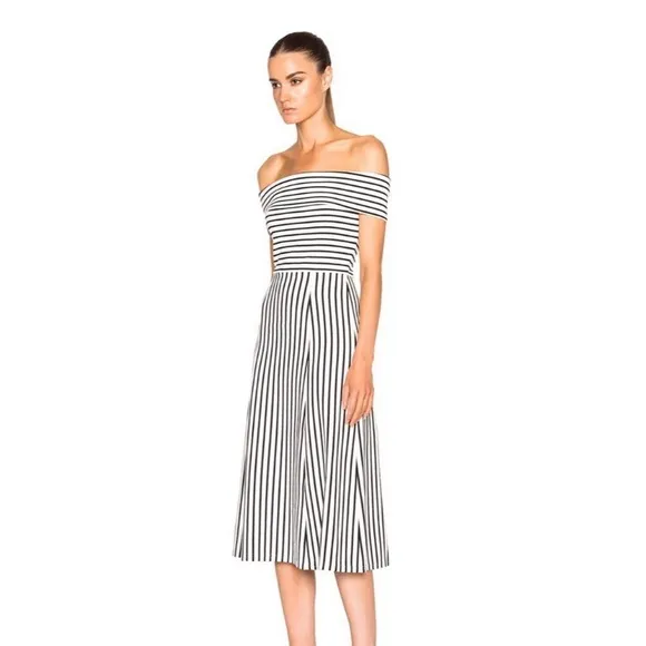 10 Crosby Derek Lam Striped Off Shoulder MIDI Dress