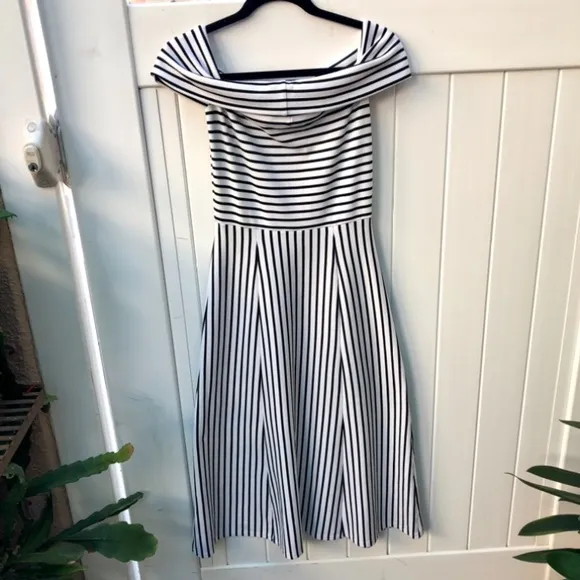 10 Crosby Derek Lam Striped Off Shoulder MIDI Dress