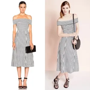 10 Crosby Derek Lam Striped Off Shoulder MIDI Dress