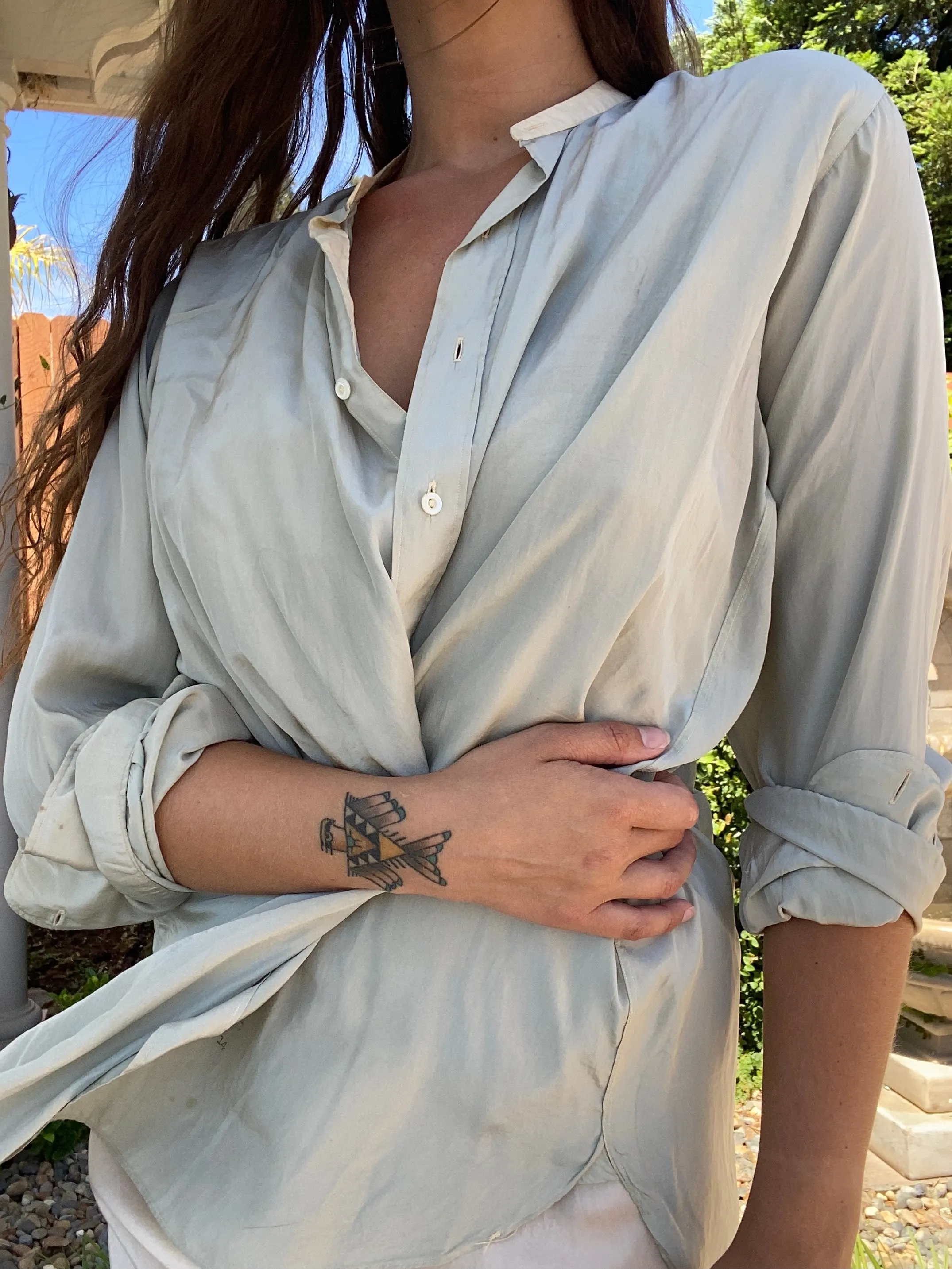 1910s/20s 'Trafalgar' Minty Silk Dress Shirt