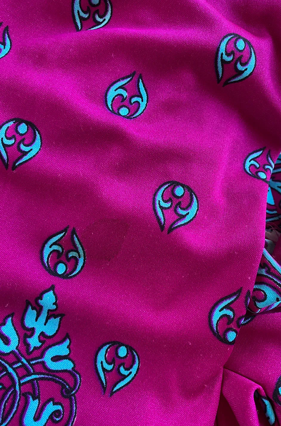 1970s Maurice Bright Fuchsia Pink & Brilliant Turquoise Print Jersey Dress
