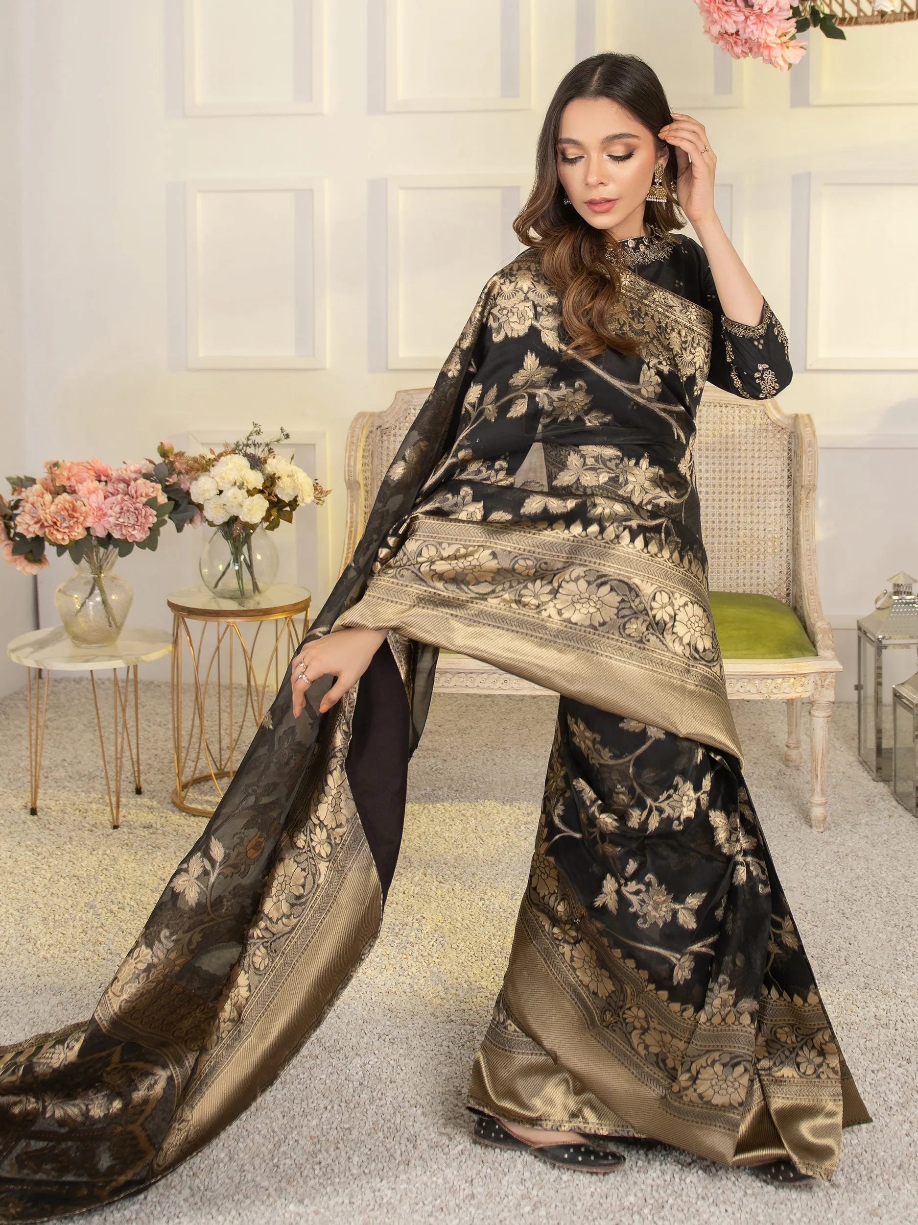 2 Piece Yarn Dyed Saree-Embroidered (Unstitched) | Lime Light Women Eid Collection 2023