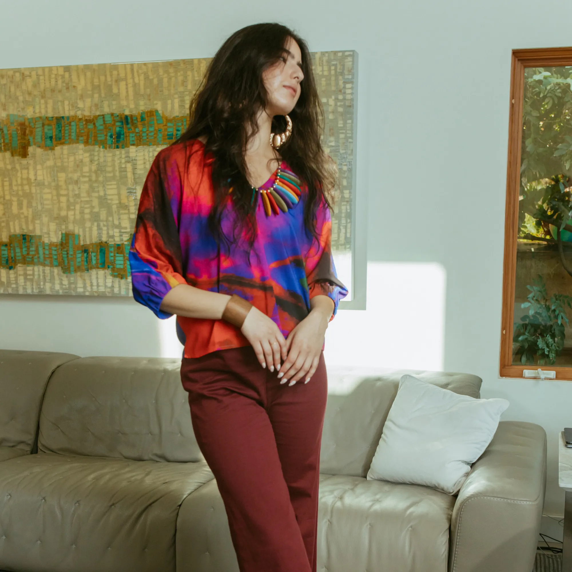 3/4 Sleeve V Neck Blouse