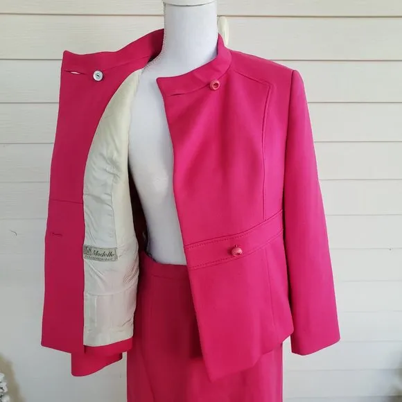 60s Style Hot Pink Jacket / Skirt Suit Set German Made