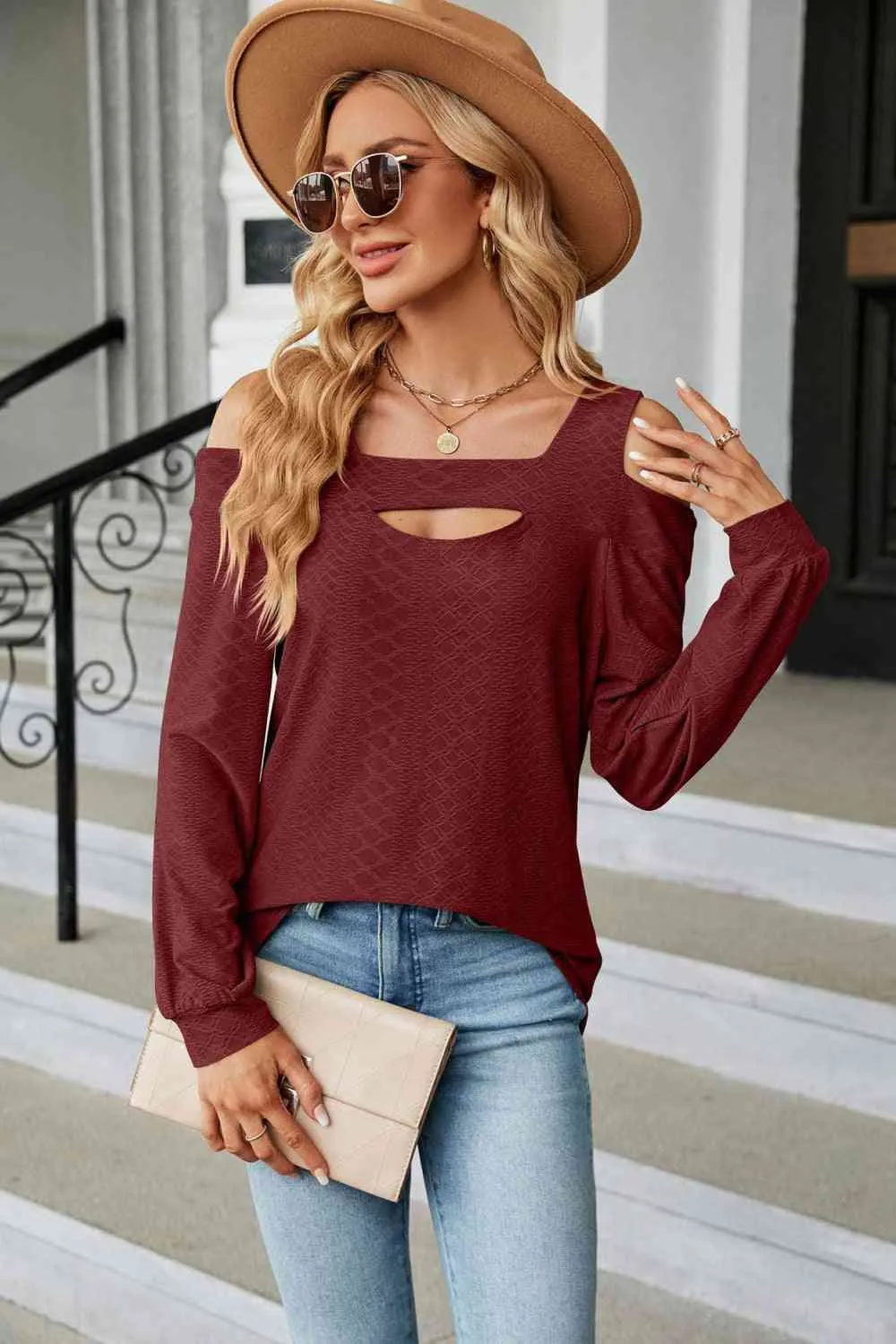 A Texture in Time Blouse- 8 Colors (Pink, Navy, Black, Chestnut, Sage, Wine, Cream, Blush)