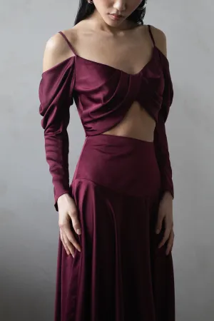 ALAYA DRAPED SILKY TOP BURGUNDY