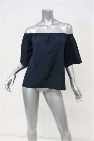 Alice   Olivia Off-Shoulder Top Crosby Navy Cotton Size Small Open Back Blouse
