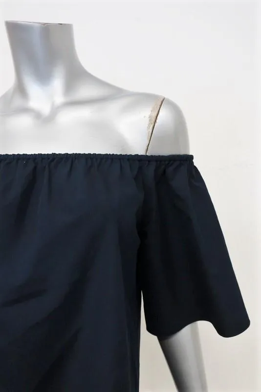 Alice   Olivia Off-Shoulder Top Crosby Navy Cotton Size Small Open Back Blouse