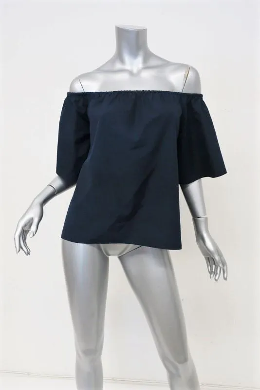 Alice   Olivia Off-Shoulder Top Crosby Navy Cotton Size Small Open Back Blouse
