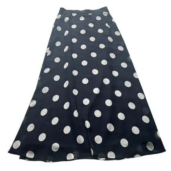 Ann Taylor Factory Navy Blue White Polka Dot Maxi Skirt NWT Size Small