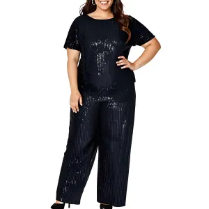 Anne Klein Womens Plus Sequined  Peplum Top