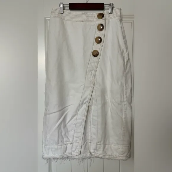 Anthropologie Elegant White Button-Detail Wrap Skirt Size 2