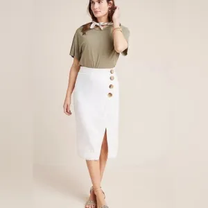 Anthropologie Elegant White Button-Detail Wrap Skirt Size 2