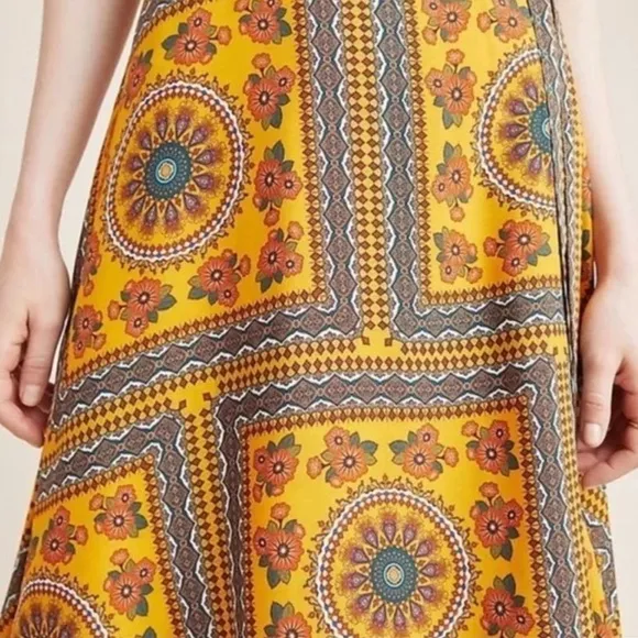 Anthropologie farm rio wrap skirt size xs Suncatcher Yellow Wrap Midi Skirt