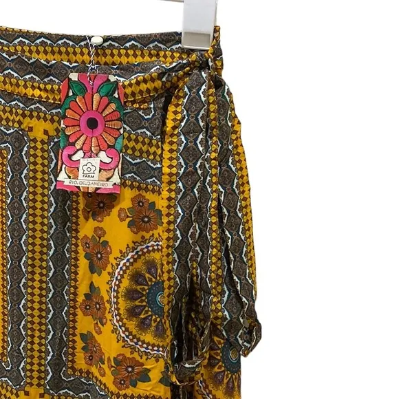 Anthropologie farm rio wrap skirt size xs Suncatcher Yellow Wrap Midi Skirt