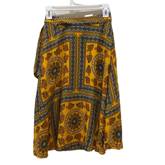 Anthropologie farm rio wrap skirt size xs Suncatcher Yellow Wrap Midi Skirt