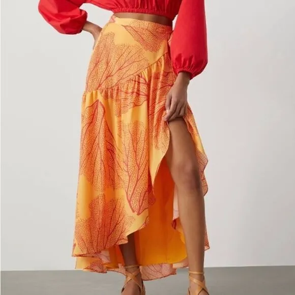 Anthropologie | Hutch Printed Wrap Maxi Skirt | Size: Small | Color: Orange