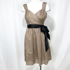 ANTHROPOLOGIE Maeve Taupe and Brown Belted Fit &amp; Flare Dress size 4