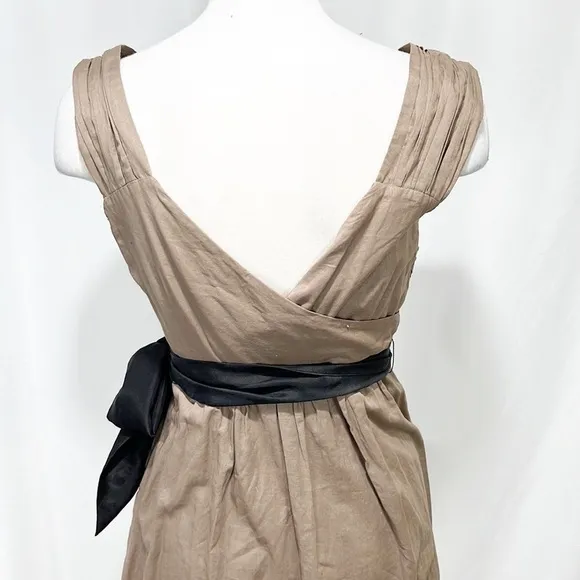 ANTHROPOLOGIE Maeve Taupe and Brown Belted Fit &amp; Flare Dress size 4