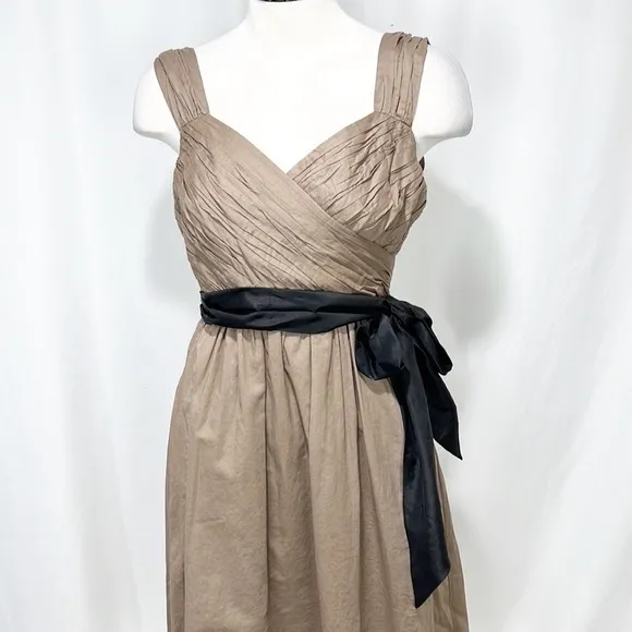 ANTHROPOLOGIE Maeve Taupe and Brown Belted Fit &amp; Flare Dress size 4