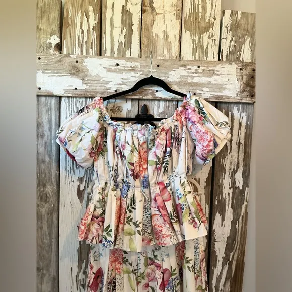 Antonio Melani Kayla floral print off shoulder top &amp; skirt