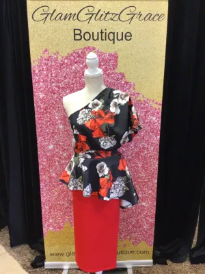 Asymmetrical Black Floral Off the Shoulder Top