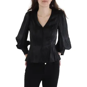 BCBGMAXAZRIA Womens Solid Satin Peplum Top