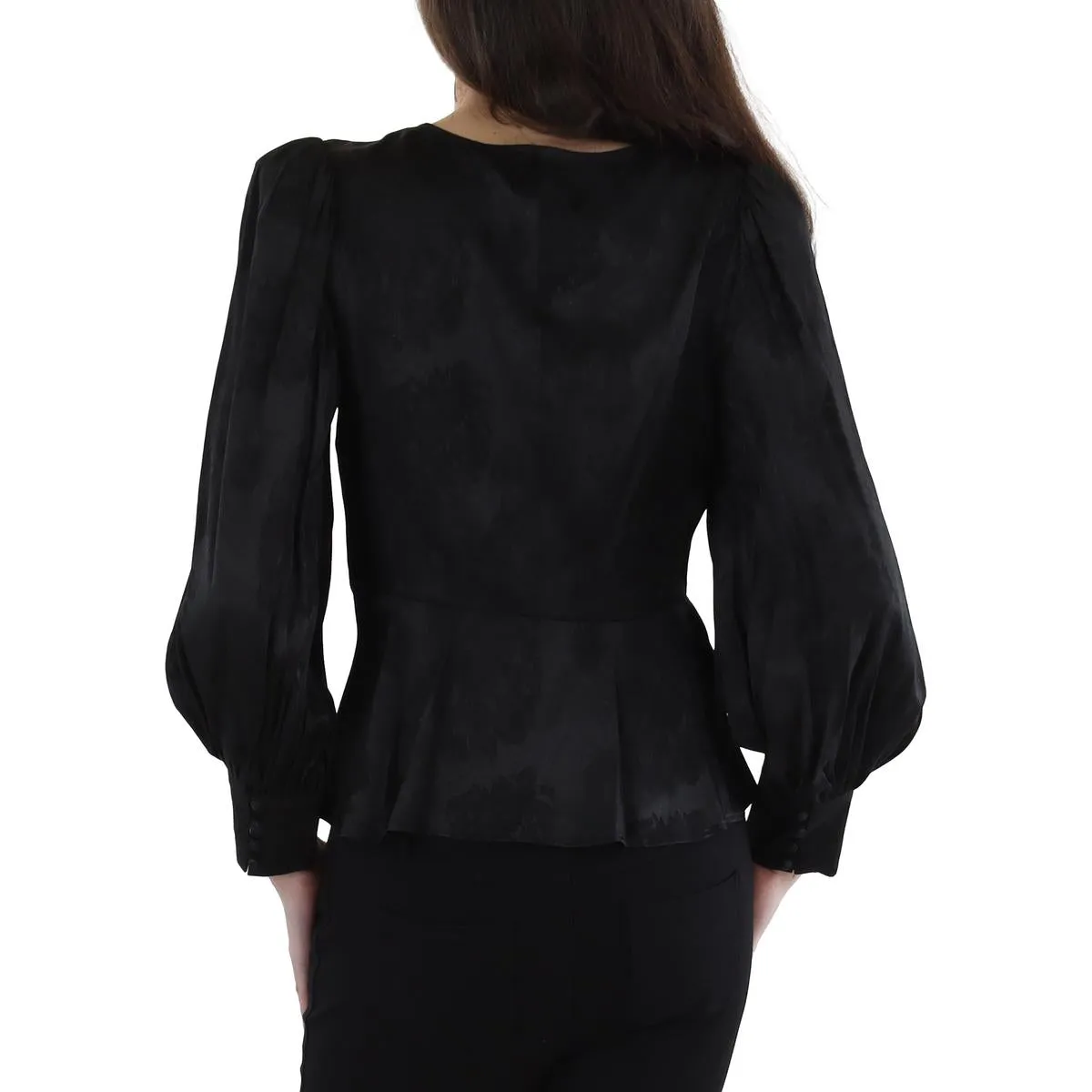 BCBGMAXAZRIA Womens Solid Satin Peplum Top