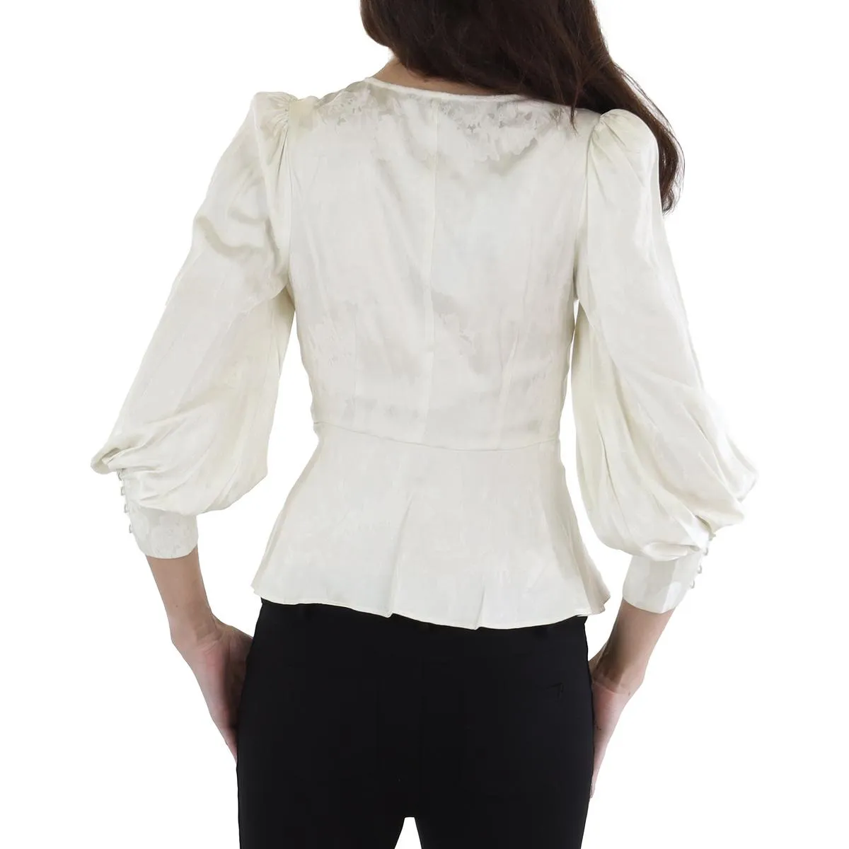 BCBGMAXAZRIA Womens Solid Satin Peplum Top