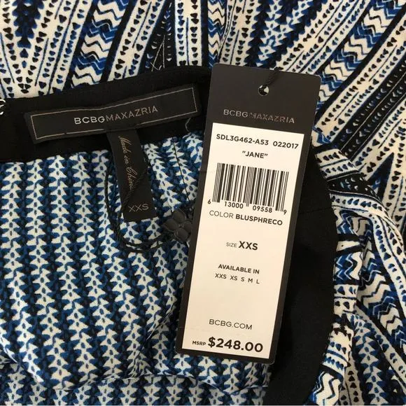 BCBGMaxAzria Jane Blue Chevron Print Two-Level Skirt in Blue Sphere size XXS NWT