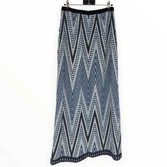 BCBGMaxAzria Jane Blue Chevron Print Two-Level Skirt in Blue Sphere size XXS NWT