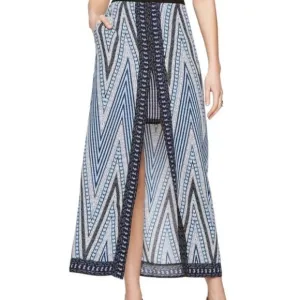 BCBGMaxAzria Jane Blue Chevron Print Two-Level Skirt in Blue Sphere size XXS NWT