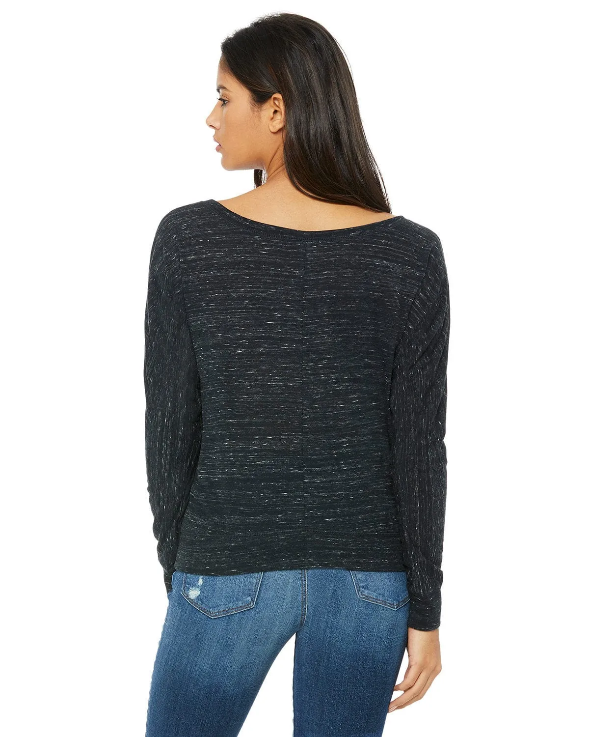 Bella Canvas Ladies Long Sleeve Off The Shoulder Top | Black Marble