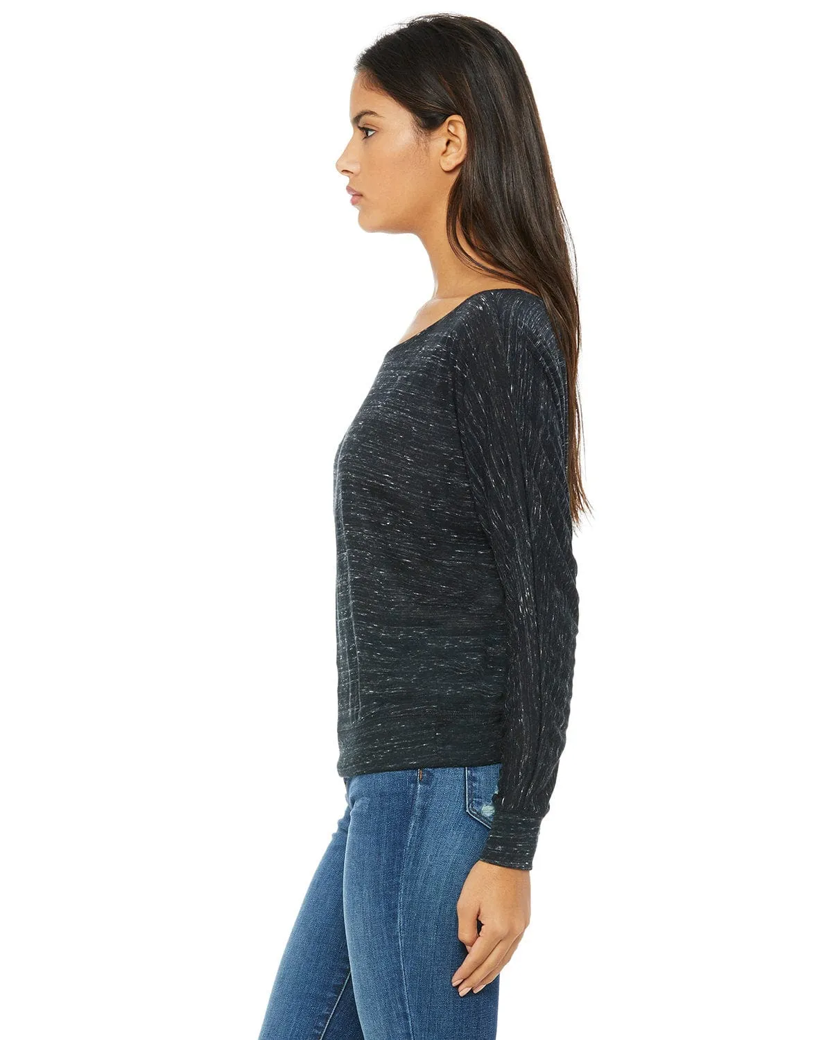 Bella Canvas Ladies Long Sleeve Off The Shoulder Top | Black Marble