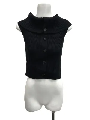 Black Ribbed Highneck Off Shoulder Knit Top TEM
