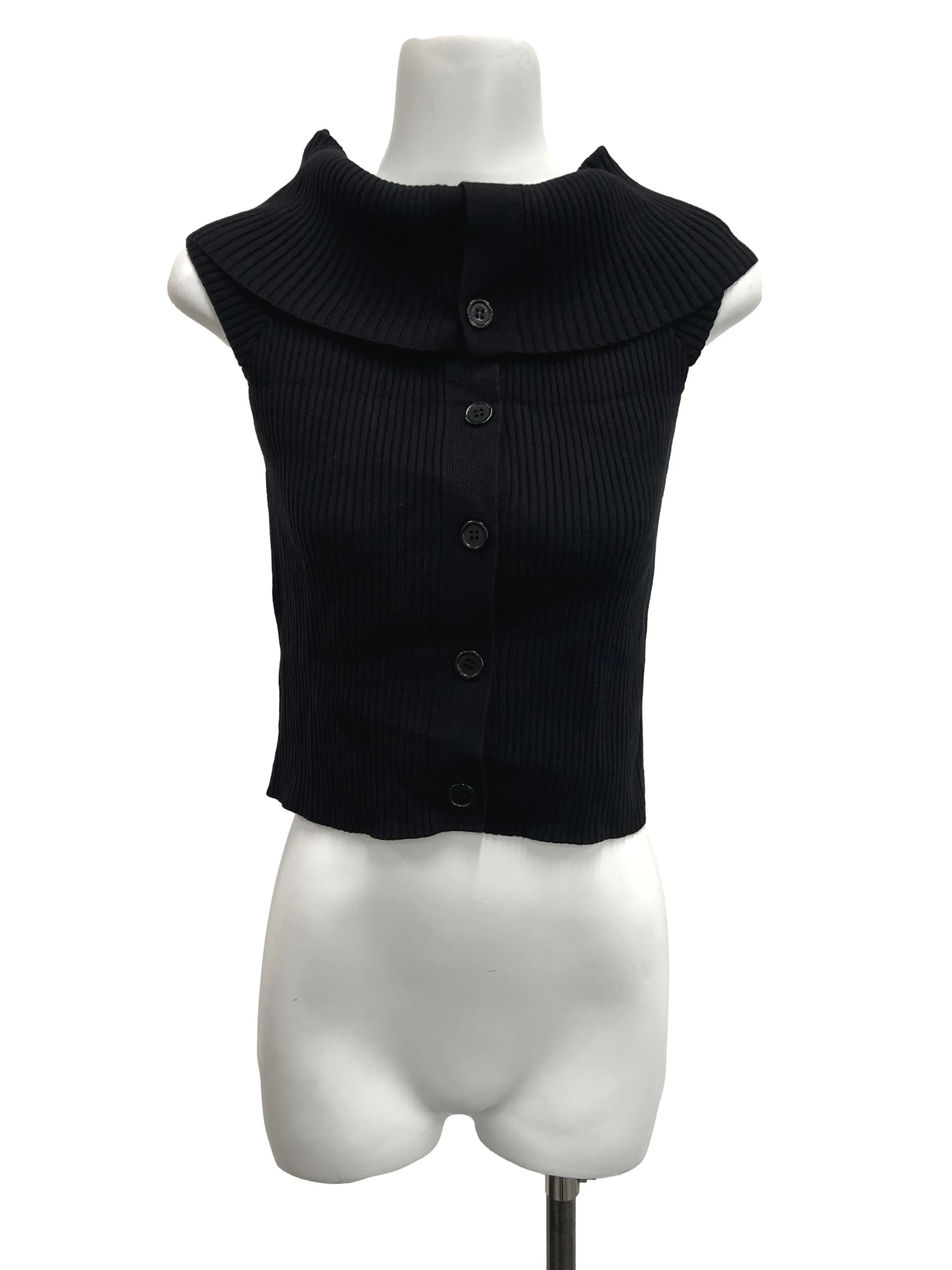 Black Ribbed Highneck Off Shoulder Knit Top TEM
