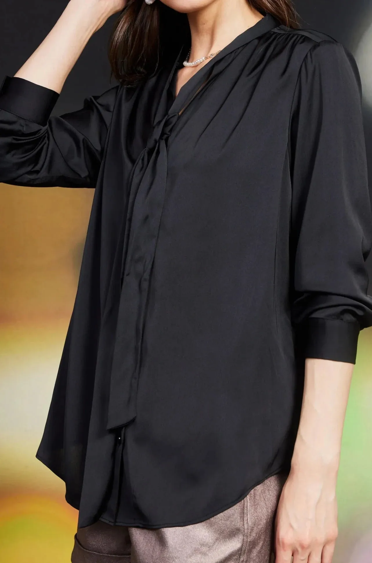 Black Tie Neck Blouse
