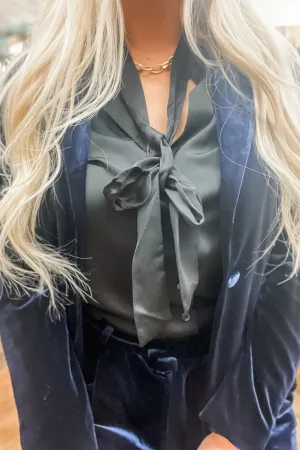Black Tie Neck Blouse