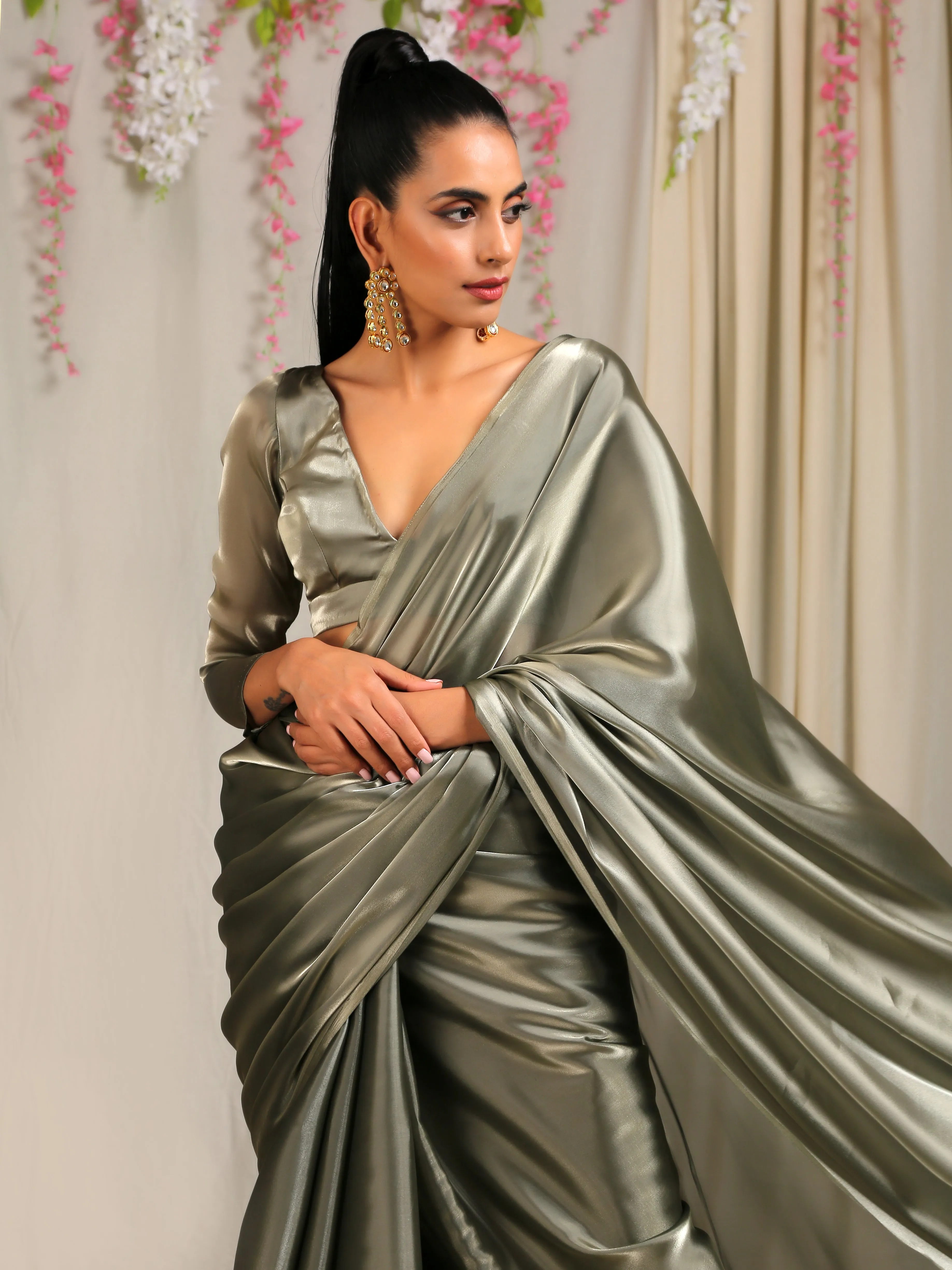 Blouse - Liquid Gold Organza V Neck