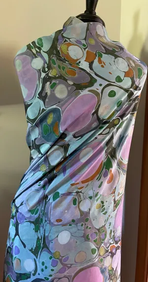 Blue Stone Sarong Wrap 44x69 water marbled Habotai Silk.