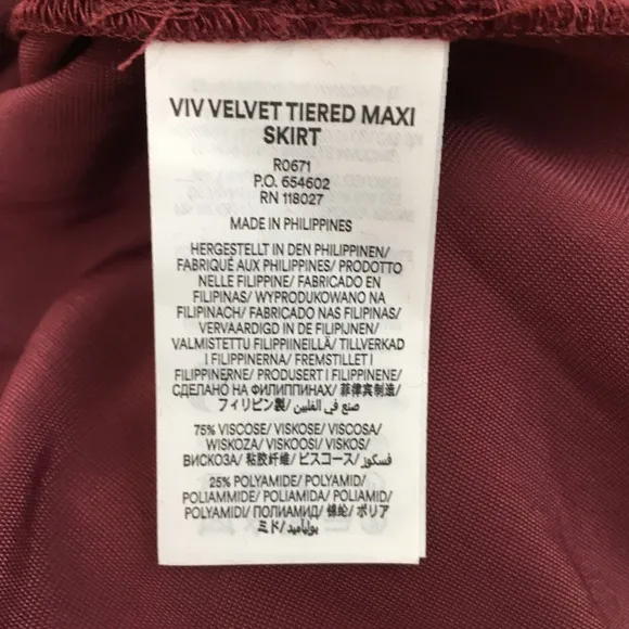 Boden Red Viv Velvet Tiered Maxi Skirt