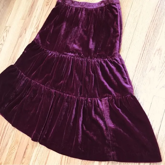 Boden Red Viv Velvet Tiered Maxi Skirt