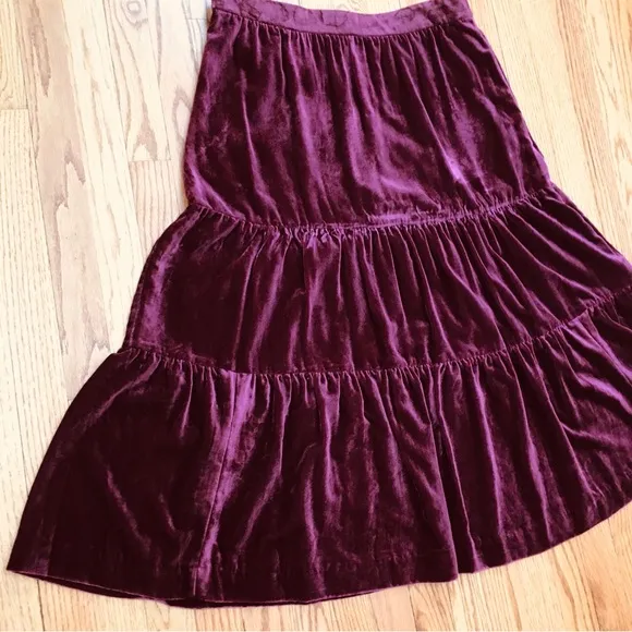 Boden Red Viv Velvet Tiered Maxi Skirt