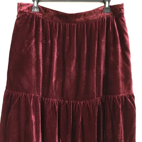Boden Red Viv Velvet Tiered Maxi Skirt