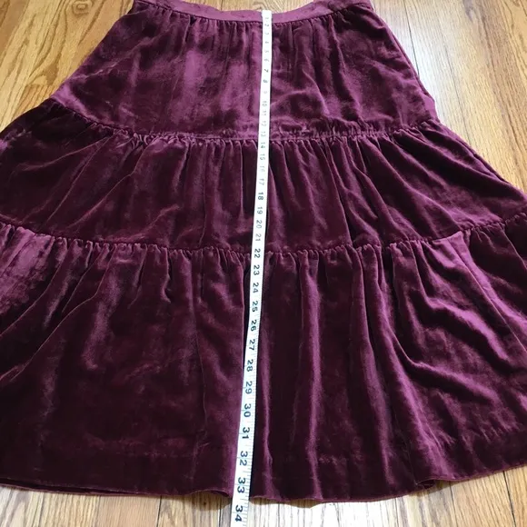 Boden Red Viv Velvet Tiered Maxi Skirt