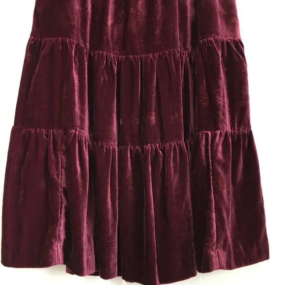 Boden Red Viv Velvet Tiered Maxi Skirt